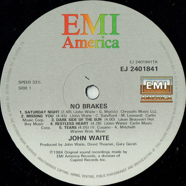 John Waite – No Brakes LP vinyl record, image 3 of 6