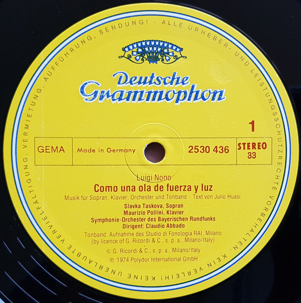 Luigi Nono – Como Una Ola De Fuerza Y Luz / Y Entonces Comprendió LP vinyl record, image 3 of 4