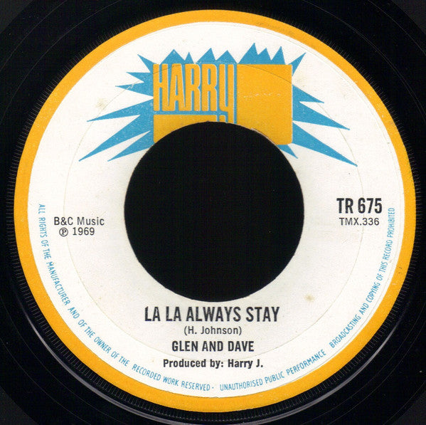 Harry J. All Stars, Glen And Dave – Liquidator / La La Always Stay 7" vinyl record, image 2 of 2