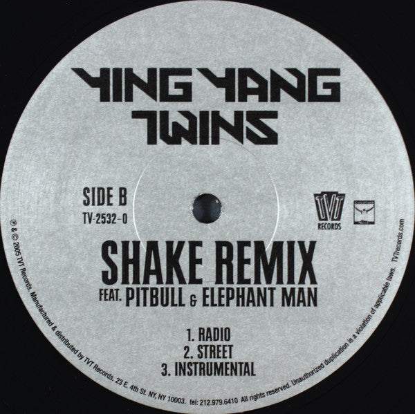 Ying Yang Twins – Shake feat. Pitbull / Shake Remix feat. Pitbull & Elephant Man 12" vinyl record, image 3 of 3
