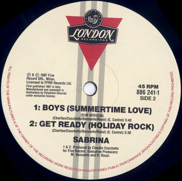 Sabrina – Boys (Summertime Love) 12" vinyl record, image 4 of 4