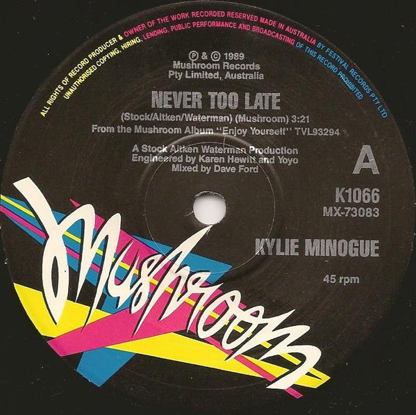 Kylie Minogue – Never Too Late 7" vinyl record, image 3 of 4