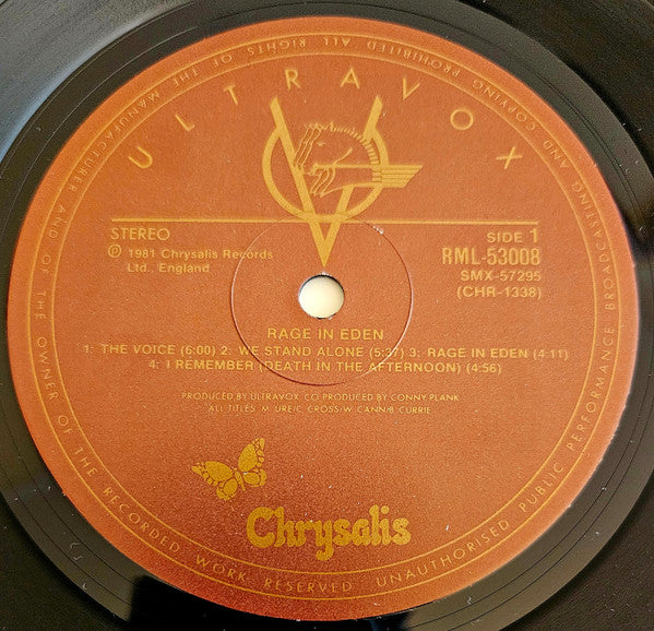 Ultravox – Rage In Eden LP vinyl record, image 3 of 6