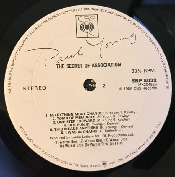 Paul Young – The Secret Of Association LP vinyl record, image 6 of 6