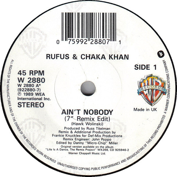 Rufus & Chaka Khan – Ain't Nobody (Remix) 7" vinyl record, image 3 of 4