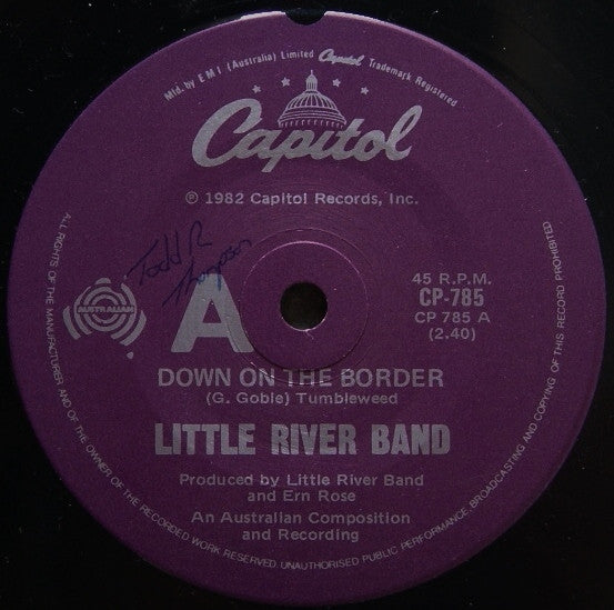 Little River Band – Down On The Border 7" vinyl record, image 1 of 2