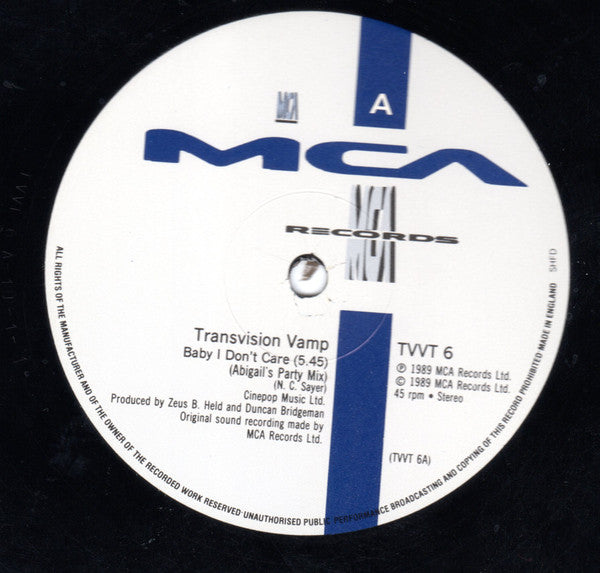 Transvision Vamp – Baby I Don't Care 12" vinyl record, image 2 of 4