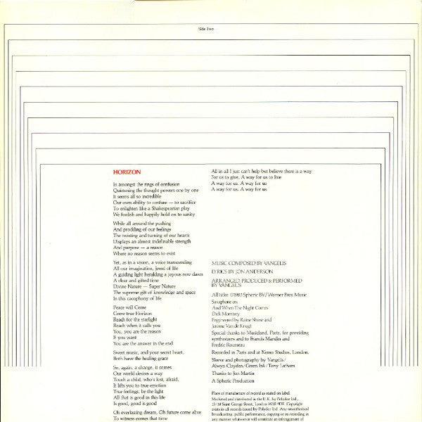 Jon & Vangelis – Private Collection LP vinyl record, image 4 of 6