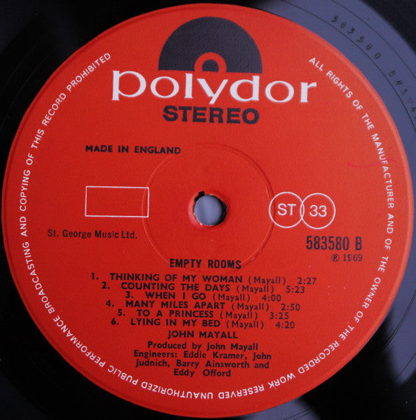 John Mayall – Empty Rooms LP vinyl record, image 4 of 8
