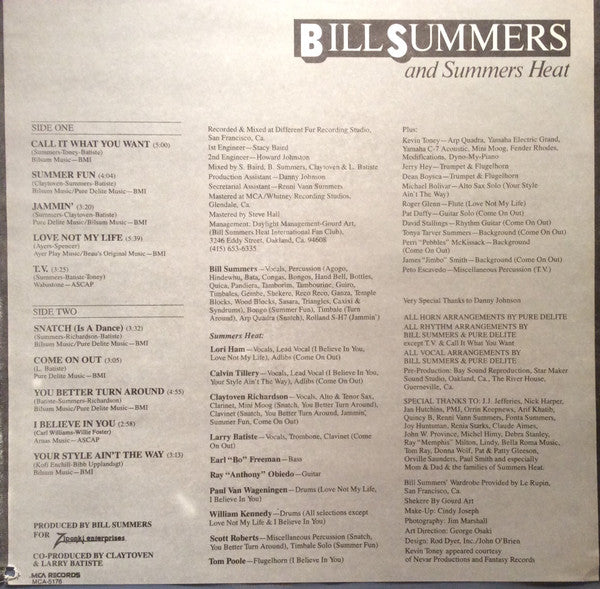 Bill Summers & Summers Heat – Call It What You Want LP vinyl record, image 2 of 5