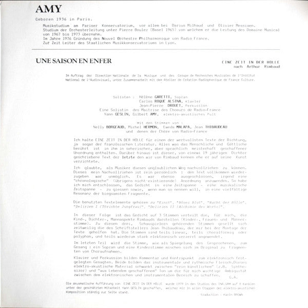Gilbert Amy – Une Saison En Enfer LP vinyl record, image 7 of 8