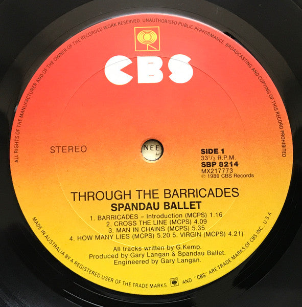 Spandau Ballet – Through The Barricades LP vinyl record, image 5 of 6