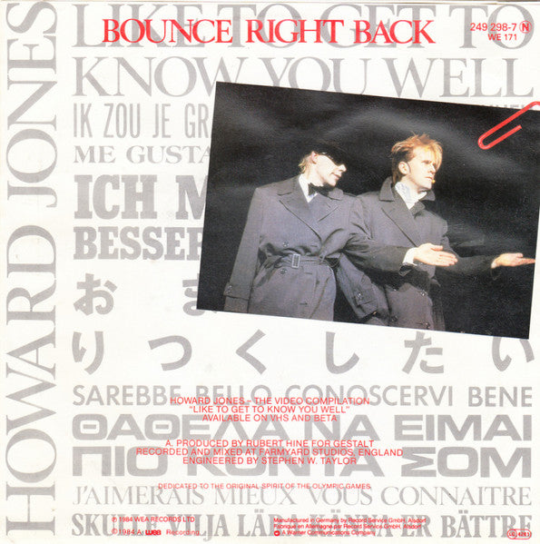 Howard Jones – Like To Get To Know You Well 7" vinyl record, image 2 of 4