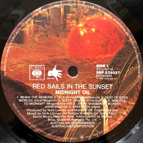 Midnight Oil – Red Sails In The Sunset LP vinyl record, image 3 of 6