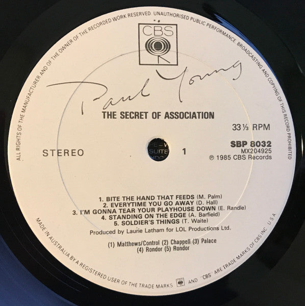Paul Young – The Secret Of Association LP vinyl record, image 5 of 6