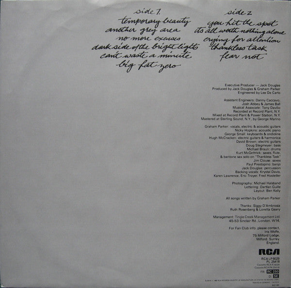 Graham Parker – Another Grey Area LP vinyl record, image 5 of 5