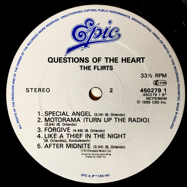 The Flirts – Questions Of The Heart LP vinyl record, image 4 of 4