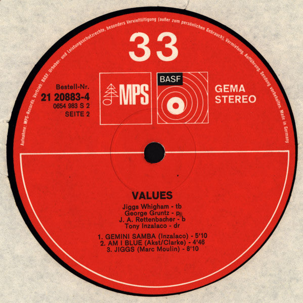 Jiggs Whigham – Values LP vinyl record, image 3 of 3
