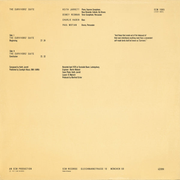 Keith Jarrett – The Survivors' Suite LP vinyl record, image 2 of 4