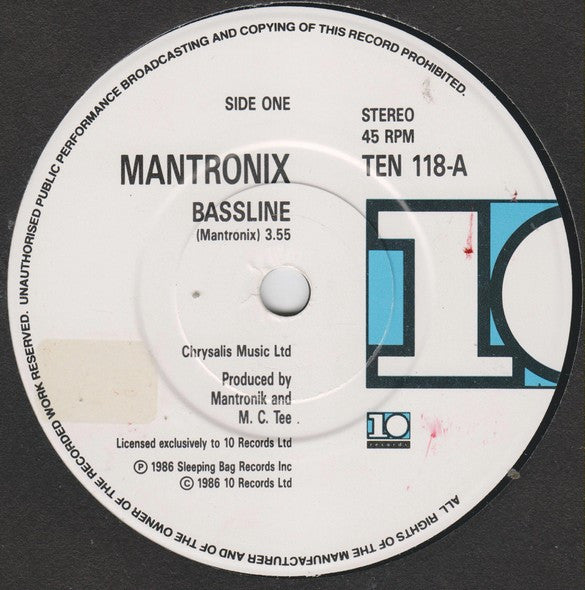 Mantronix – Bassline 7" vinyl record, image 3 of 4