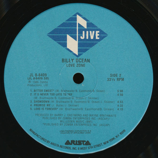 Billy Ocean – Love Zone LP vinyl record, image 4 of 4