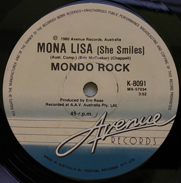 Mondo Rock – State Of The Heart 7" vinyl record, image 2 of 2