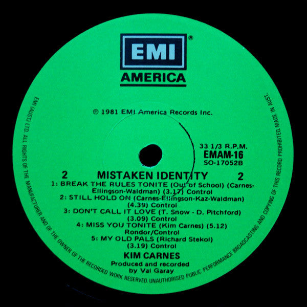 Kim Carnes – Mistaken Identity LP vinyl record, image 6 of 6
