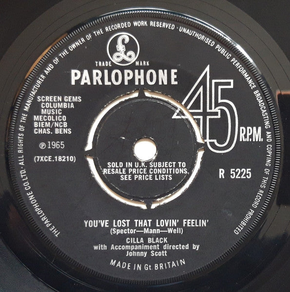 Cilla Black – You've Lost That Lovin' Feelin' 7" vinyl record, image 1 of 2