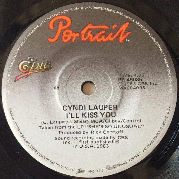 Cyndi Lauper – Time After Time 7" vinyl record, image 2 of 2
