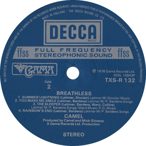 Camel – Breathless LP vinyl record, image 4 of 8