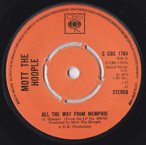 Mott The Hoople – All The Way From Memphis 7" vinyl record, image 1 of 2