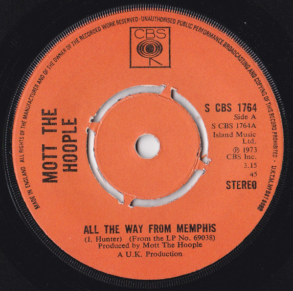 Mott The Hoople – All The Way From Memphis 7" vinyl record, image 1 of 2