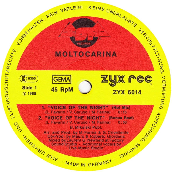 Moltocarina – Voice Of The Night 12" vinyl record, image 3 of 5