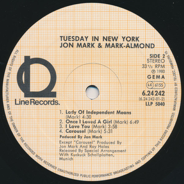 Jon Mark, Mark-Almond – Tuesday In New York LP vinyl record, image 3 of 3