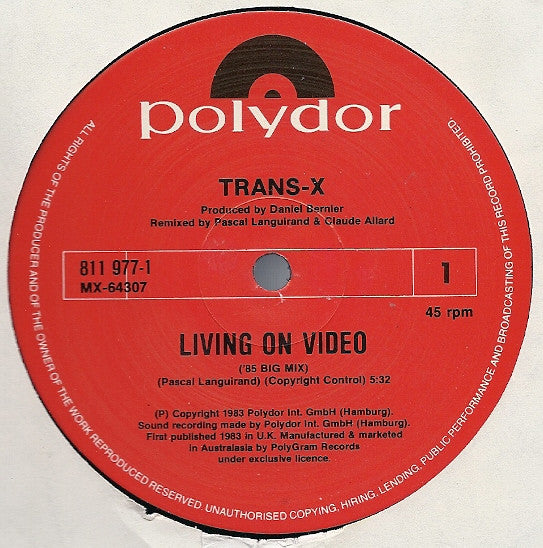 Trans-X – Living On Video ('85 Big Mix) 12" vinyl record, image 3 of 4
