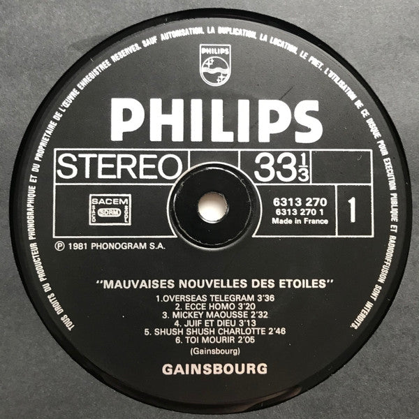 Serge Gainsbourg – Mauvaises Nouvelles Des Étoiles LP vinyl record, image 3 of 6
