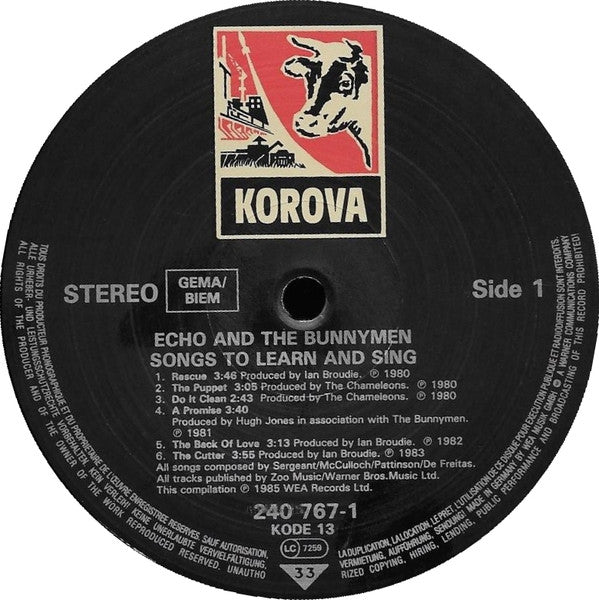 Echo & The Bunnymen – Songs To Learn & Sing LP vinyl record, image 3 of 7