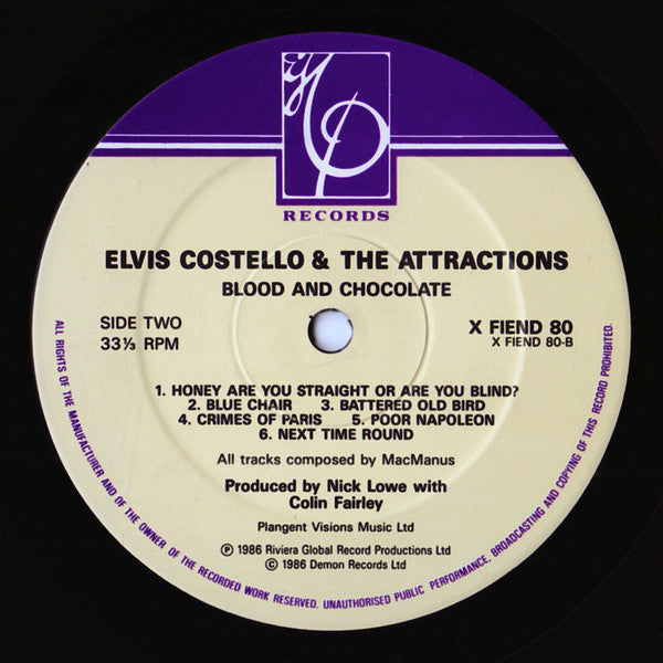 Elvis Costello & The Attractions – Blood & Chocolate LP vinyl record, image 4 of 6