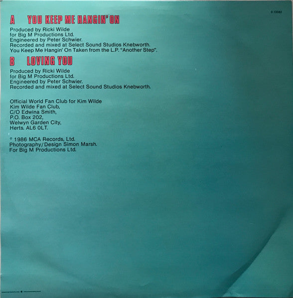 Kim Wilde – You Keep Me Hangin' On (Extended Mix) 12" vinyl record, image 2 of 4