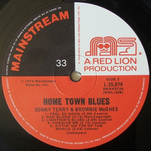 Sonny Terry & Brownie McGhee – Home Town Blues LP vinyl record, image 4 of 4