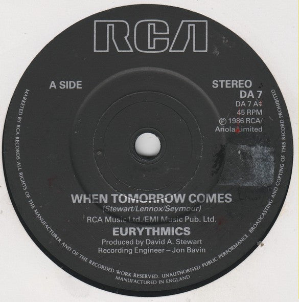 Eurythmics – When Tomorrow Comes 7" vinyl record, image 3 of 4