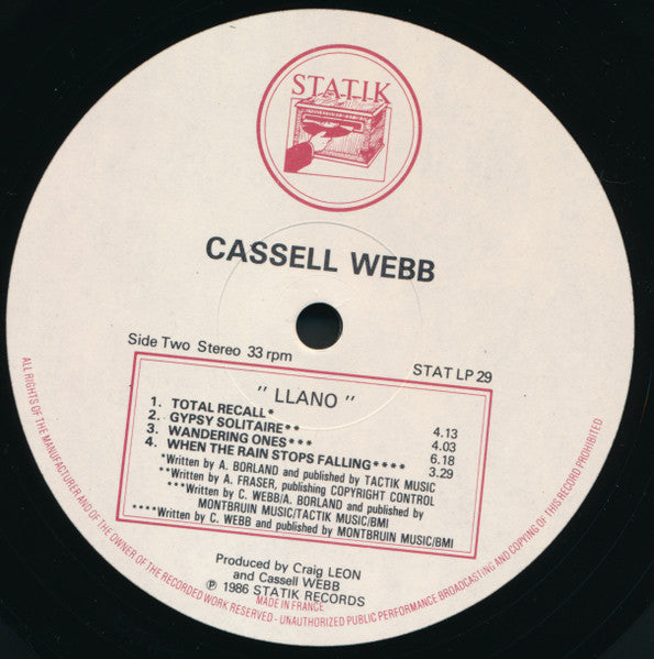 Cassell Webb – Llano LP vinyl record, image 4 of 4