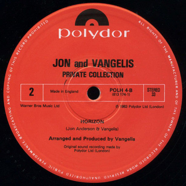 Jon & Vangelis – Private Collection LP vinyl record, image 6 of 6