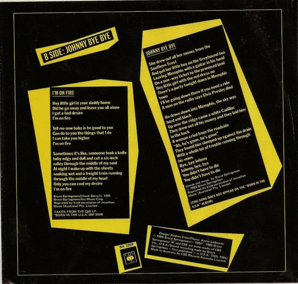 Bruce Springsteen – I'm On Fire 7" vinyl record, image 2 of 4