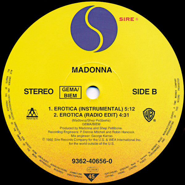 Madonna – Erotica 12" vinyl record, image 4 of 4