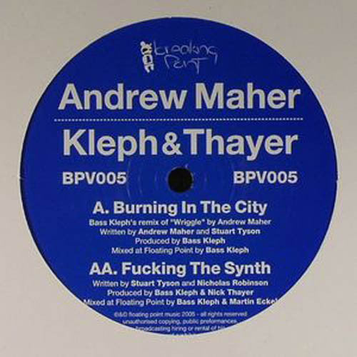 Bass Kleph, Andrew Maher, Nick Thayer – Burning In The City / Fucking The Synth 12" vinyl record, image 1 of 2