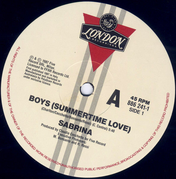 Sabrina – Boys (Summertime Love) 12" vinyl record, image 3 of 4