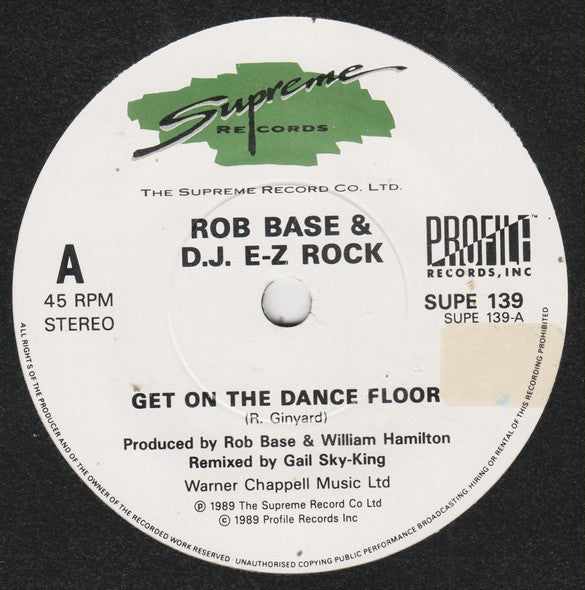 Rob Base & DJ E-Z Rock – Get On The Dance Floor 7" vinyl record, image 3 of 4