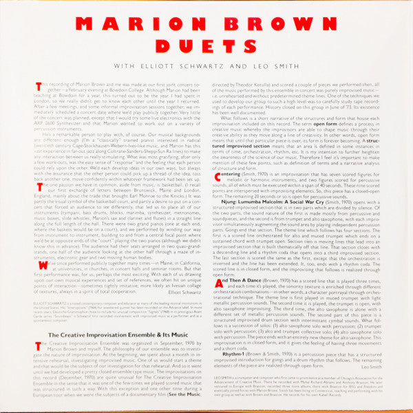 Marion Brown, Elliott Schwartz, Wadada Leo Smith – Duets (2xLP) LP vinyl record, image 3 of 8