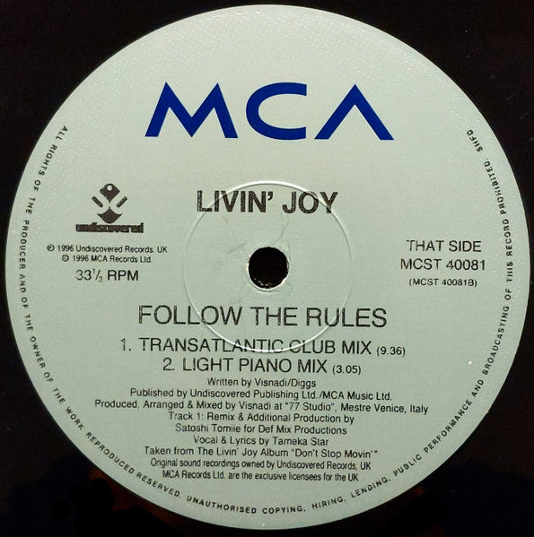 Livin' Joy – Follow The Rules 12" vinyl record, image 4 of 4